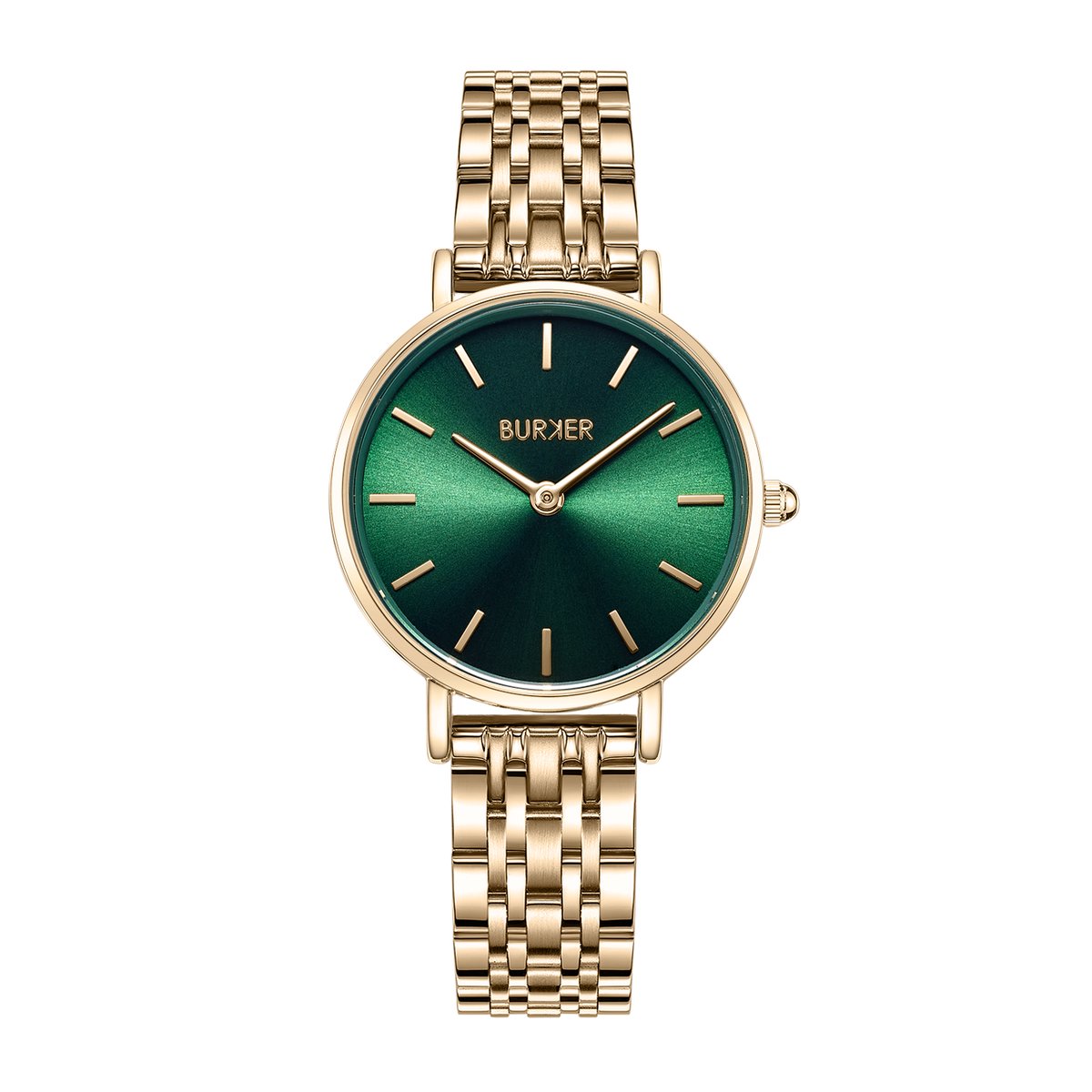 BURKER Ruby Petite Horloge Dames - Rond - Goud Groen - Schakelband - 28 mm
