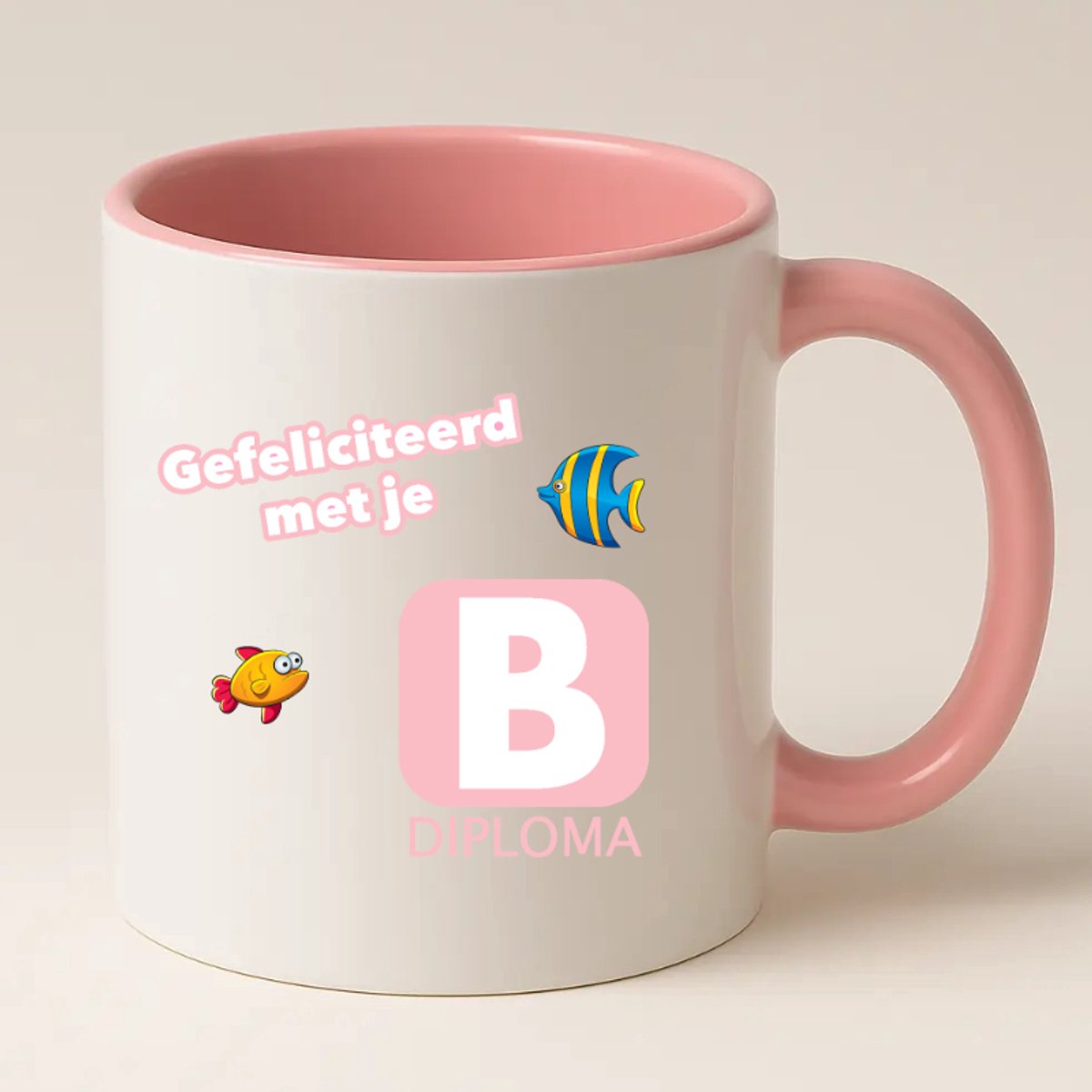 Zwemdiploma B Mok - Roze - Gefeliciteerd met je Zwemdiploma B - Zwemdiploma Cadeau