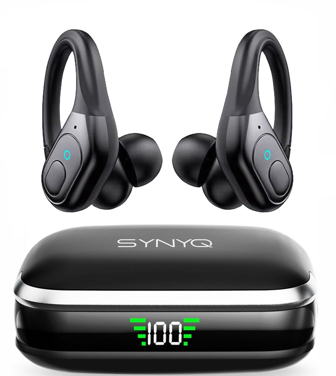 Synyq JumP Draadloze Sport Oordopjes - 78 uur Speeltijd - Waterbestendig - Hardlopen/Sporten/Fitness - Bluetooth Oordopjes - Sport Oortjes - Oortjes Draadloos - Geschikt voor Apple en Android - Zwart
