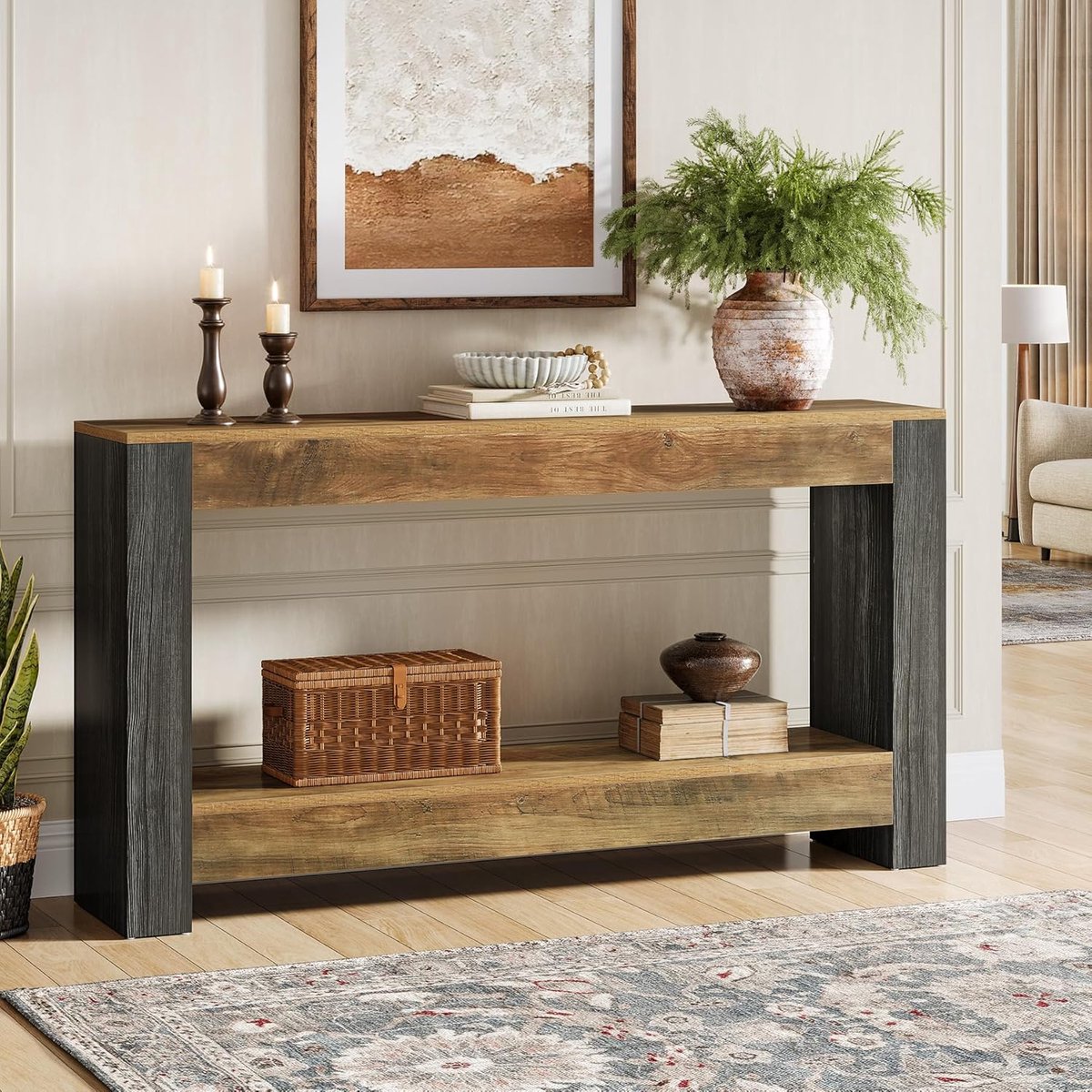 Tribesigns Lange Consoletafel - Haltafel - Rustiek Bruin en Zwart - 160 x 30 x 82.5 cm - Consoletafel voor Hal, Woonkamer, Entree, Foyer
