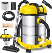 MASKO Industriële stofzuiger nat en droog 2300W - Bouwstofzuiger RVS met stopcontact - Geel