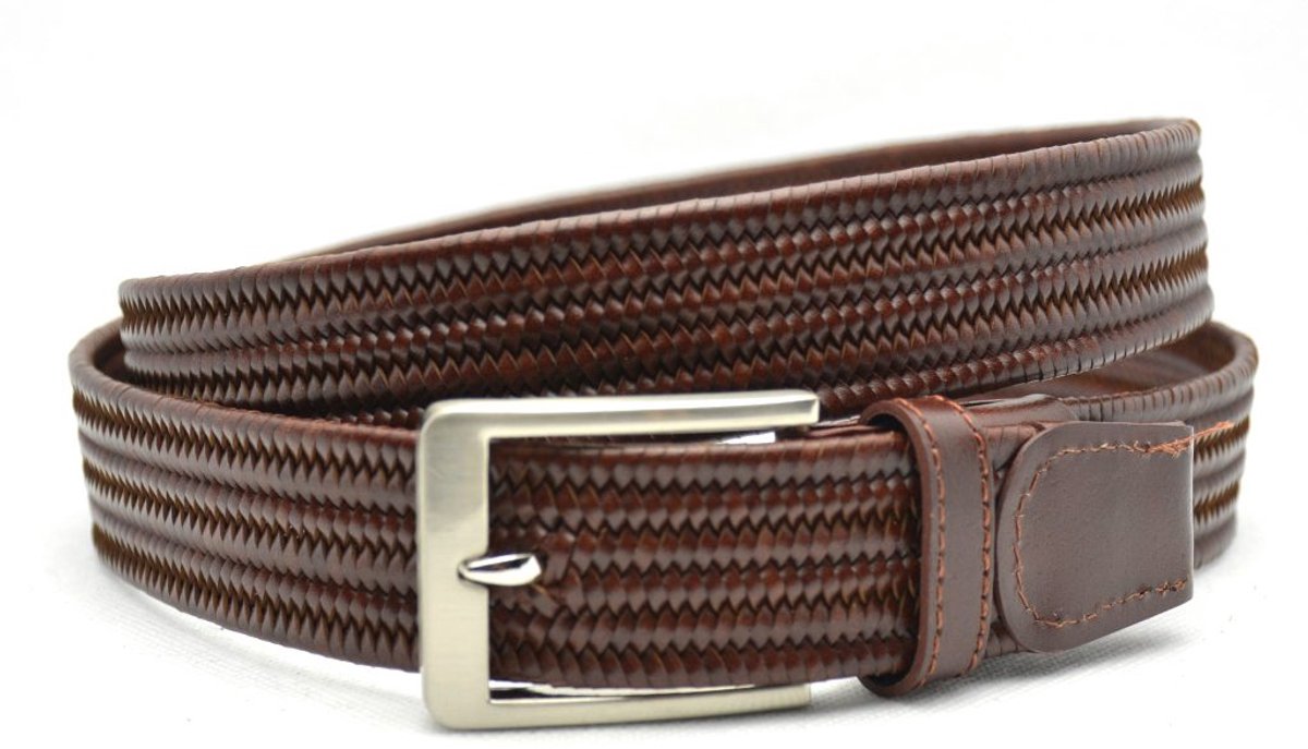 Riem gevlochten - Leer gevlochten riem - Elastische broekriem - Bruin - Totale lengte 130 cm