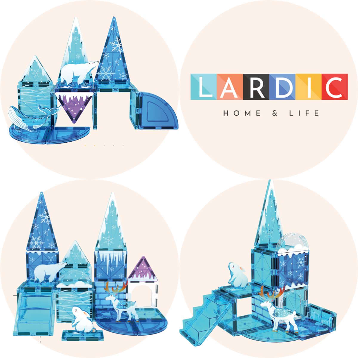 Lardic - Magnetisch Speelgoed Frozen Ice Set - Magnetic Tiles - Bouwspeelgoed - Bouwblokken - Magneten Speelgoed - Magnetische Tegels - Magna - Bouwstenen - Montessori Speelgoed - Mind Educatief Constructie Speelgoed — cadeau in Spellen & Speelgoed - foto 2