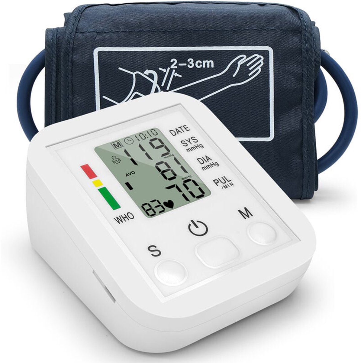 Bloeddrukmeter Bovenarm-Onregelmatige Hartslag-Bloeddrukmeters-Hartslagmeter-Blood Pressure Monitor- met Netsnoer-Digitale Display-wit