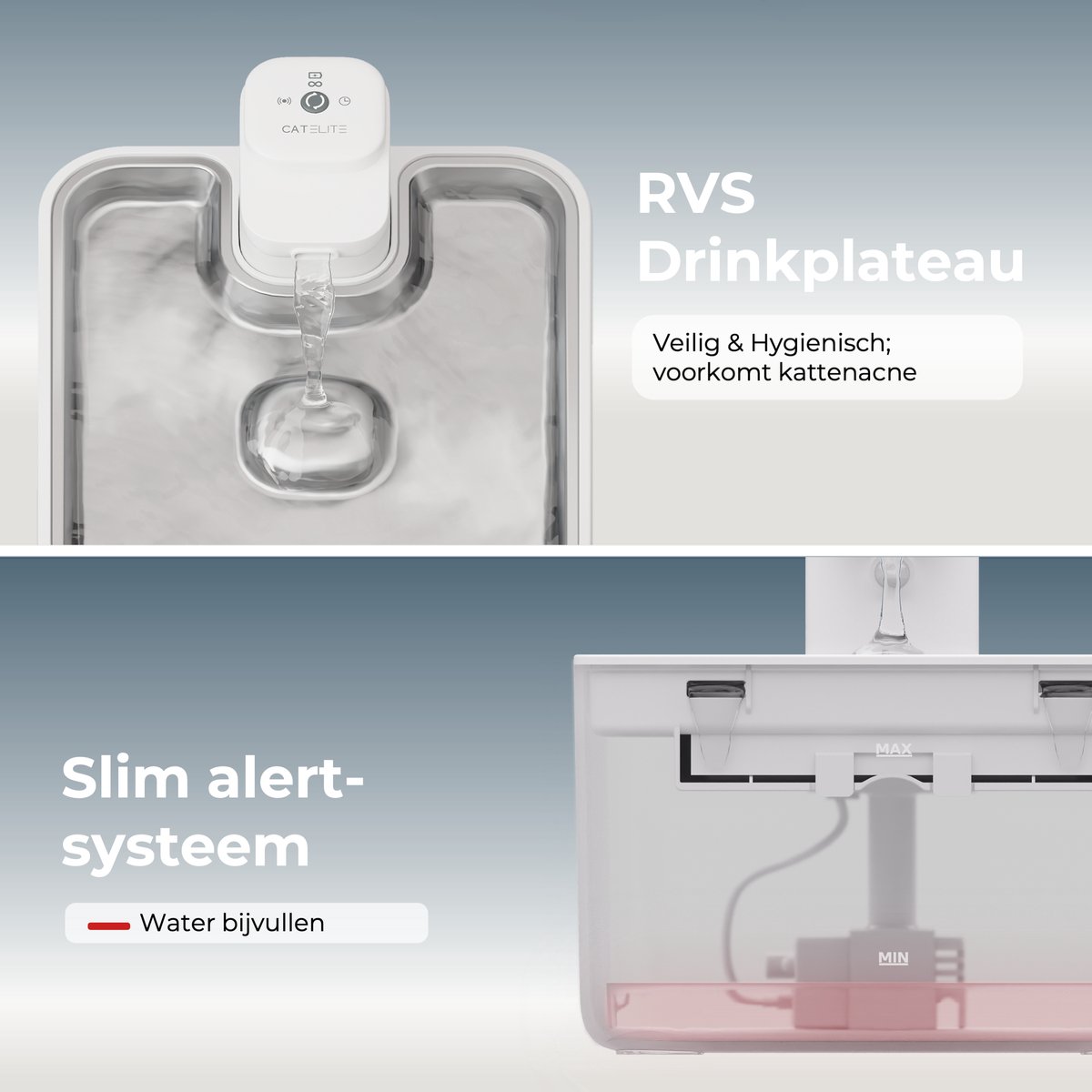 CatElite® - Draadloze Drinkfontein Kat RVS | Wave - Waterdispenser met Sensor & Accu - Incl. 2 Filters - 2.5L Waterfontein Kat - Kattenfontein - Fluisterstil - Wit - Upgraded Version thumbnail 5