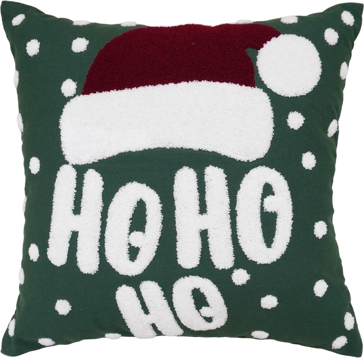 Urbane Hide Kerstkussen - Kerst Kussenhoes Geborduurd met Ho Ho Ho en Kerstmuts - Kussenhoesjes Vierkant voor Kerst - Kerstkussens met Sneeuwvlokken - 45x45 cm - Katoen - Groen/Rood/Wit - Zonder Binnenkussen Type X