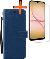 Hoes - Met Screenprotector - Geschikt voor Samsung Galaxy A17 - Luxe Pasjeshouder - Bookcase Portemonee - Flip Case - Kunstleer Book Case - Flipcase - Book Cover - Walletcase - PortemonneeHoes - Donkerblauw
