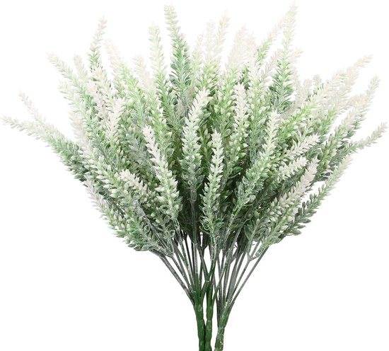 Foto: Set van 10 kunstmatige lavendeltakken witte nepbloemen 35 cm sierplanten van kunststof voor buiten geschikt voor vaas tuin balkon of bruiloftsdecoratie