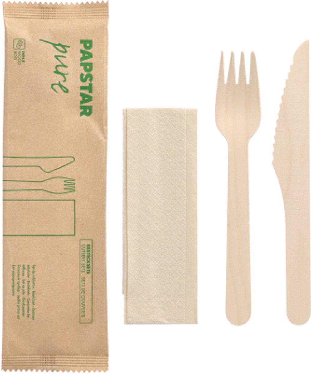 PAPSTAR bestek-set 'pure', van berkenhout, 3-delig