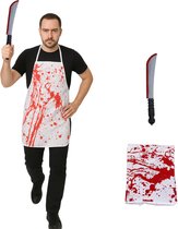 Joya Kids® Verkleedset Schort met Bloedspetters + Mes | Halloween Kostuum Accessoires Volwassenen | One Size | Bloody Apron | Slachter Set | Horror Outfit | Carnaval | Wit/Rood | Inclusief MES