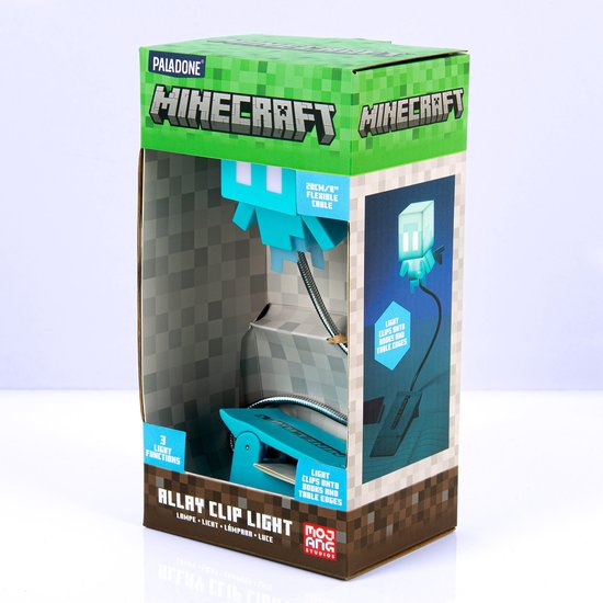 Minecraft Allay Clip‑On Boeklamp - Officieel gelicentieerde leeslamp, clip‑lamp ontwerp met flexibele kabel, met Allay‑mob‑gevormde kop, 3 lichtmodi, werkt op batterijen - Paladone van minecraft — afbeelding 4