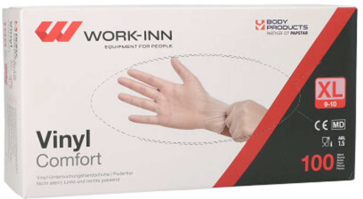 100 WORK-INN/PS Handschoenen Vinyl poedervrij Comfort transparant Maat: XL