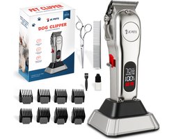 JC Pets Professionele Hondentondeuse - Draadloze Hondentrimmer voor Honden - Inclusief Trimaccessoires en 4 Opzetstukken voor Alle Vachten, Perfect voor Dikke Vacht - RVS Behuizing en Extra Stil