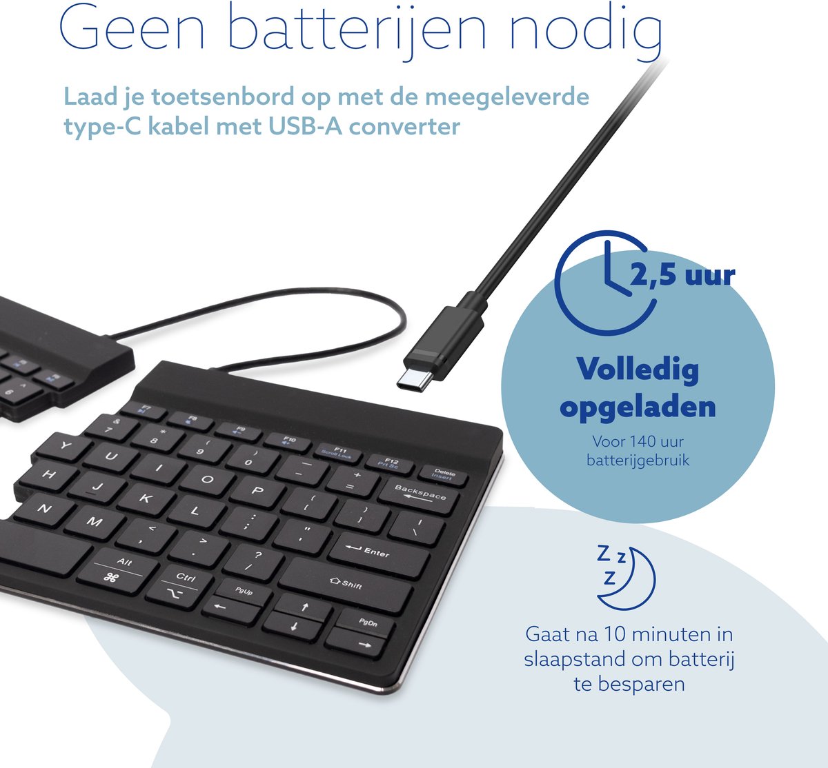 R-Go Split Ergonomisch Toetsenbord Bluetooth Wit thumbnail 6