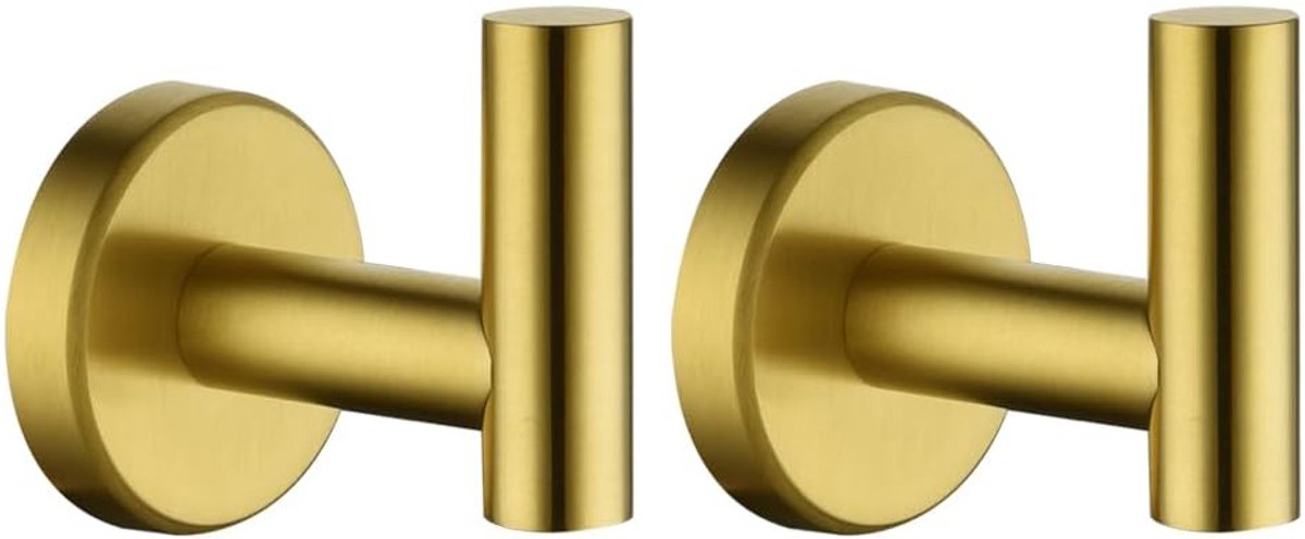 Gouden handdoekhaak RVS 304, wandhaak voor badkamer, keuken of garage, kleding- en badjas haak, stevig en roestvrij, set van 2 stuks