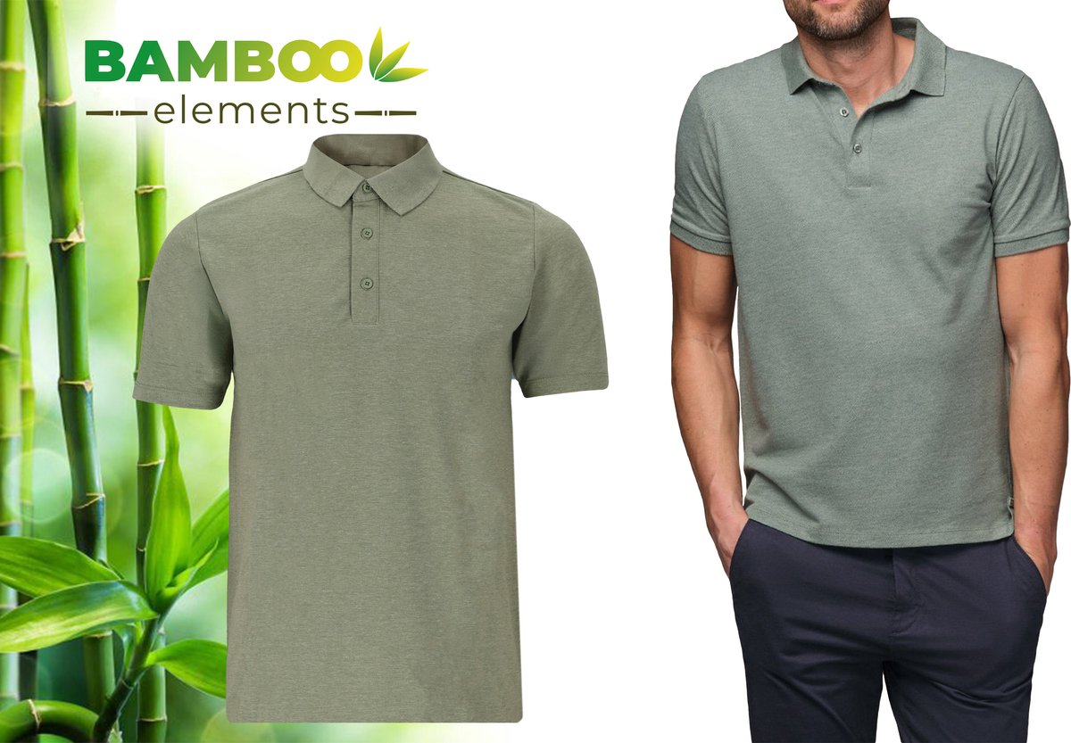 Bamboo Elements - Polo Shirt Heren - Groen XL - Polo Heren - Korte Mouw - Pique Stof - T Shirt Heren - Bamboe