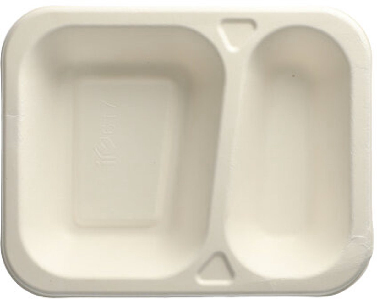 100 Menubakken topseal Suikerriet 2-vaks 725 ml 4,2 cm x 18,5 cm x 23,5 cm wit