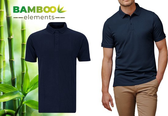 Bamboo Elements - Polo Shirt Heren - Navy Blauw XL - Polo Heren - Korte Mouw - Pique Stof - T Shirt Heren - Bamboe