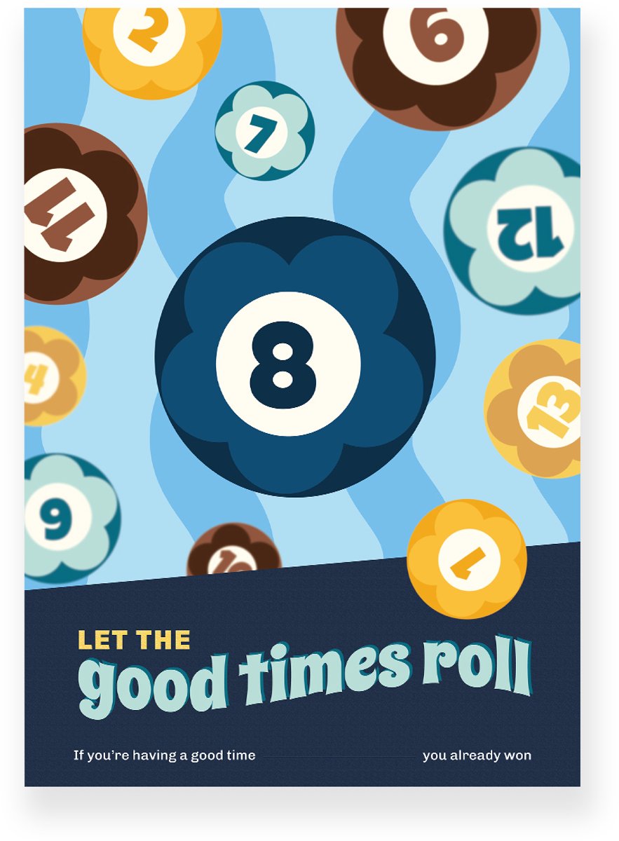 Yisual Poster 30x40 cm - Biljartballen - Cijfers - Blauw - Geel - Vintage - Retro - Muurdecoratie - Wanddecoratie