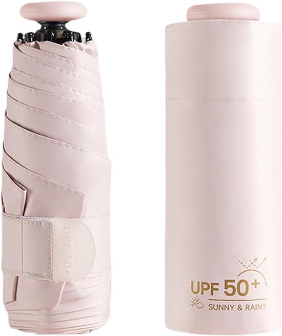 Mini parapluie de voyage, UPF 50, protection UV à 99,9 %, compact et léger, petit et portable, pliable dans un sac à dos/sac à main, fonction anti-pluie/verrouillage, adapté aux femmes et aux enfants.