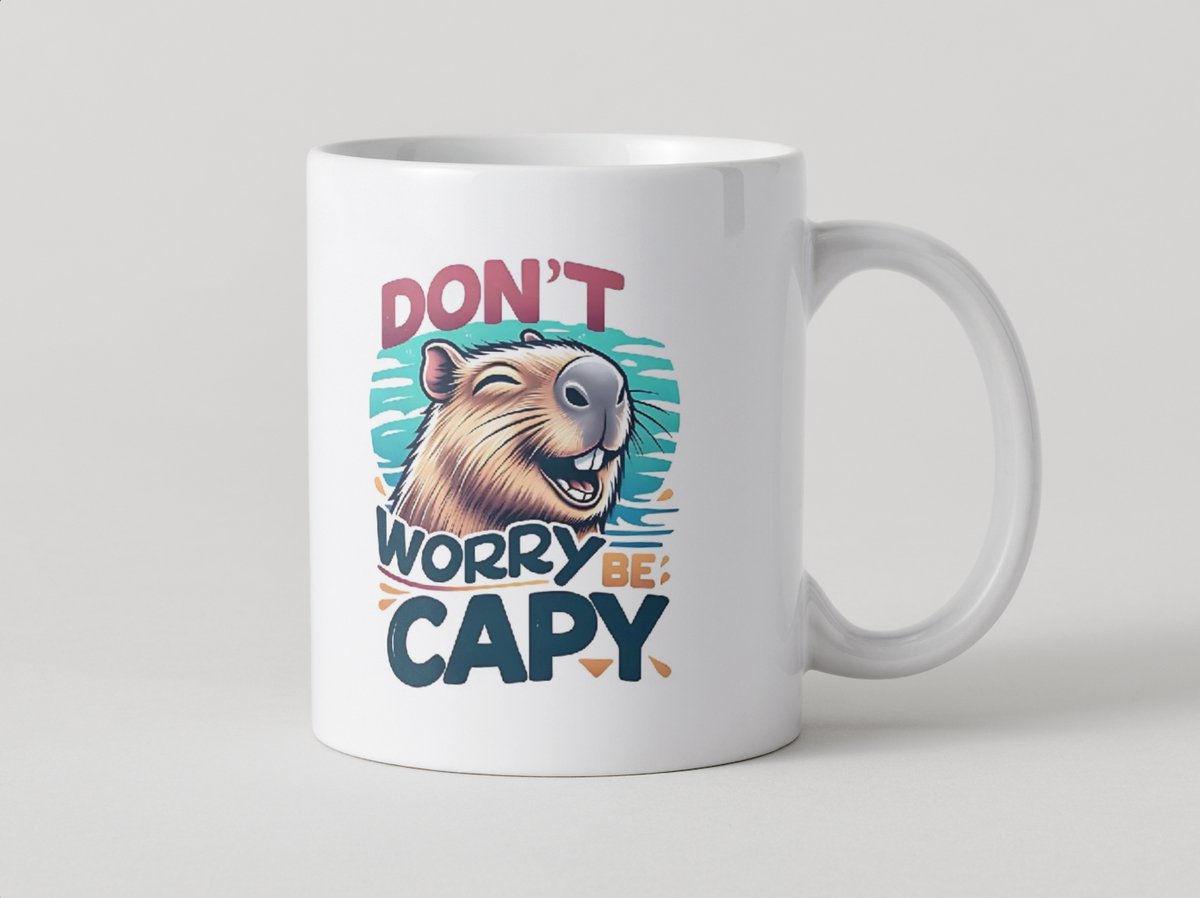 Mok Don’t Worry Be Capy – Grappige Capibara Beker 330ml | Humor Koffiemok voor Dierenliefhebbers