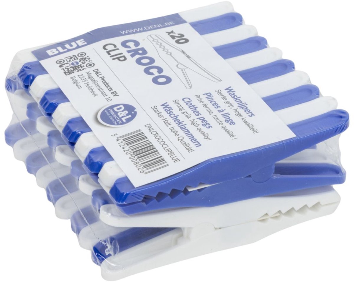 D&L Croco Wasklemmen | Wasknijpers - 20 Stuks - Blauw
