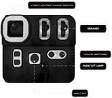 Zwarte afstandbediening voor robot met joystick voor vooruit/achteruit/links/rechts, draaien, hoofdbesturing, aan/uit lamp en aan/uit.