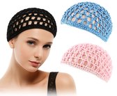 Hypoallergene Haarnetten – 3 Stuks Set (Zwart, Lichtblauw & Lichtroze) – Handgemaakte Grofmazige Haarbeschermers voor Slaap, Douche & Beauty Routine – Elastisch, Ademend & Anti-Slip