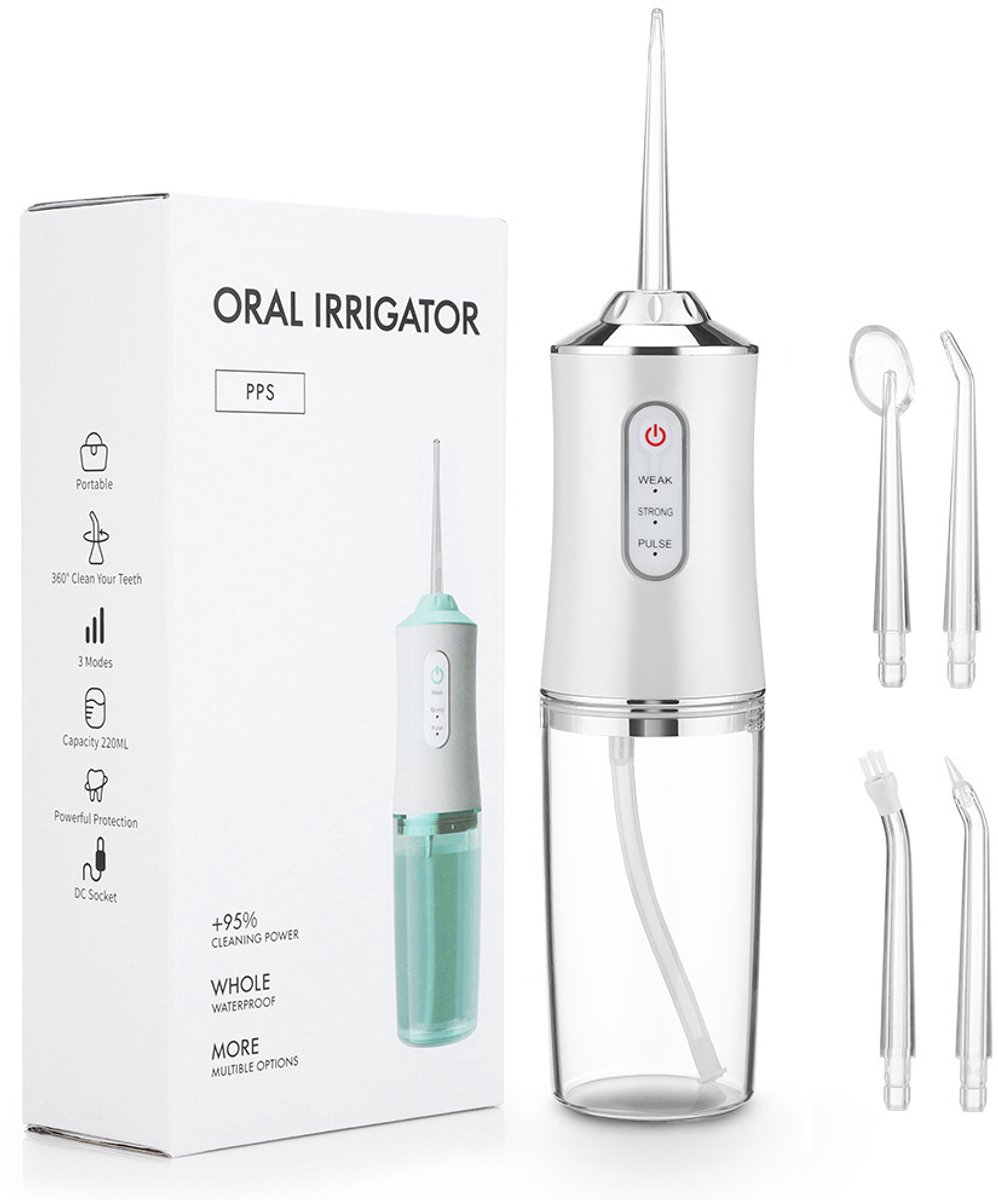 Draadloze Waterflosser | Monddouche | Inclusief 4 Opzetstukjes | Flosapparaat - Waterdicht - 1200 mAh Batterij - Water Flosser - 3 Modus - Oplaadbaar via USB - kleur: Wit