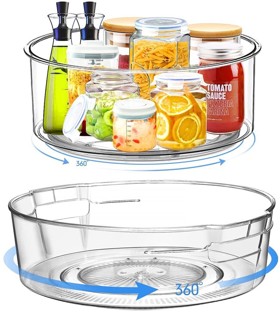 "Verpakking van 2 Lazy Susan draaiplateau organizers - van 24 cm en 28 cm - voor koelkasten voor opbergdozen en kruiden, transparant "