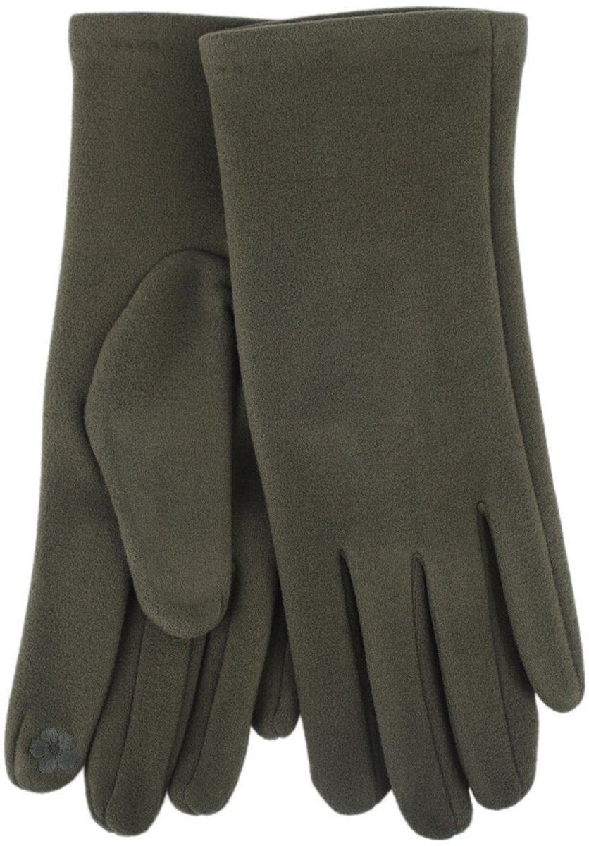Stevige faux suede dames handschoenen Kerstin-touchscreenfunctie-effen kaki groen