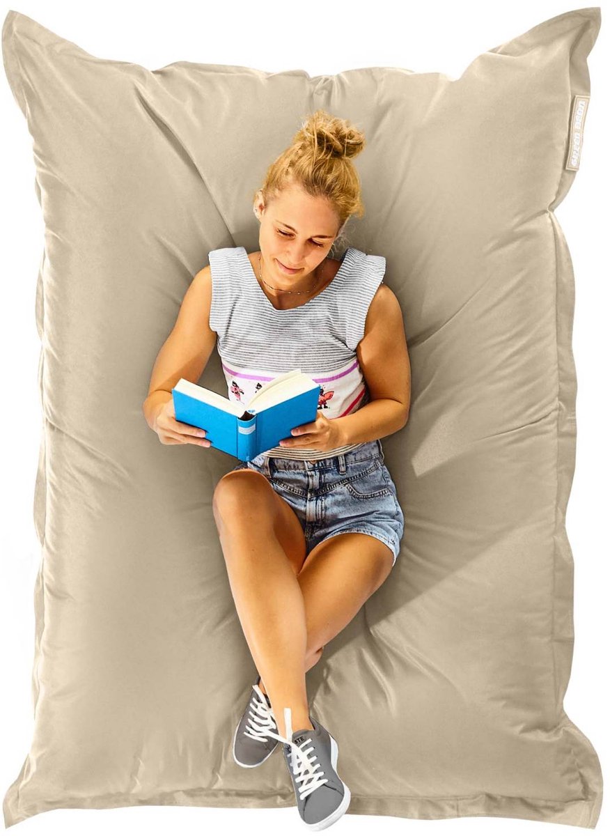 Green Bean® Zitzak "Square" 120x160cm met 270 liter EPS-korrels - Reuze zitzak voor kinderen en volwassenen - Crème