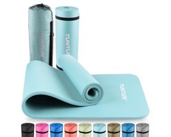 Tunturi NBR Yogamat met Draagtas - Fitnessmat Extra dik & zacht - Sportmat - Anti slip - 180x60x1.5cm - Incl Trainingsapp - Lichtblauw