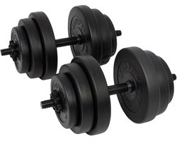 Omslag van Tunturi Gewichten - Halterset - Dumbbell Set - 2 Stuks - Totaal 28kg - Zwart - Vinyl - incl. gratis fitness app