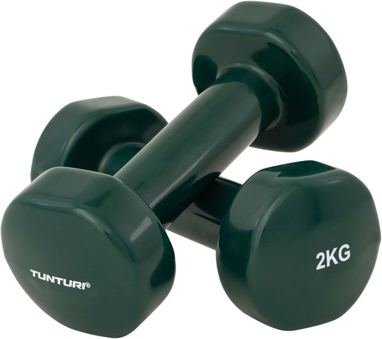 Foto: Tunturi dumbbell set 2 x 2 0 kg vinyl groen incl gratis fitness app
