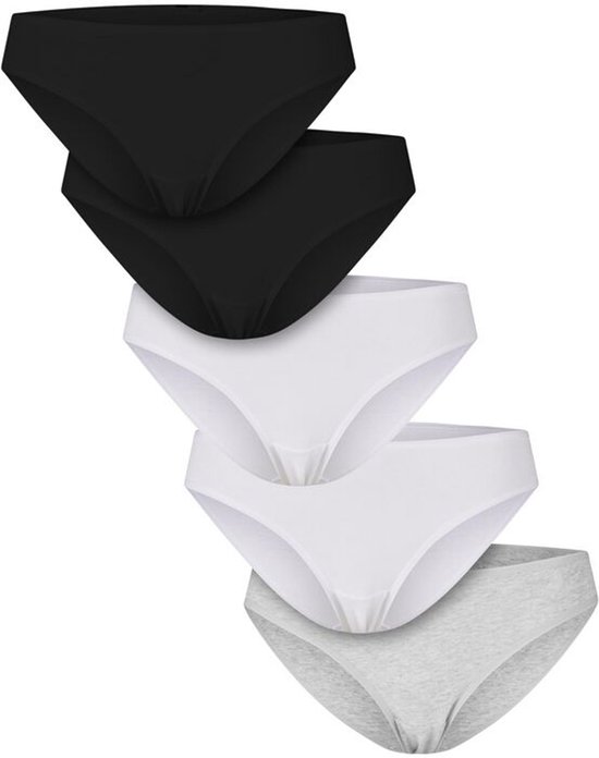 Urban Classics Basic katoenen slips (Set van 5) Dames Ondergoed - zwart/wit/gemêleerd grijs - S