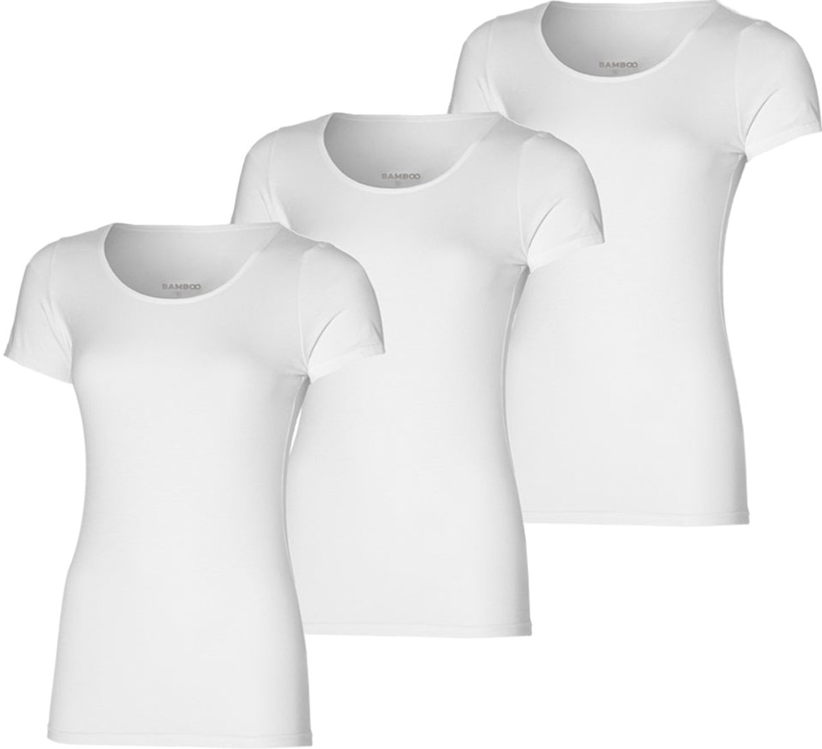 Bamboo - T Shirt Dames - Ronde Hals - 3 Stuks - Wit - L - Anti Zweet Shirt Dames - Bamboe Ondershirt - Onderhemd Dames Shirts Korte Mouw - Extra Lang