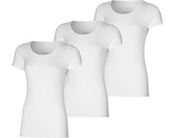 Bamboo - T Shirt Dames - Ronde Hals - 3 Stuks - Wit - L - Anti Zweet Shirt Dames - Bamboe Ondershirt - Onderhemd Dames Shirts Korte Mouw - Extra Lang