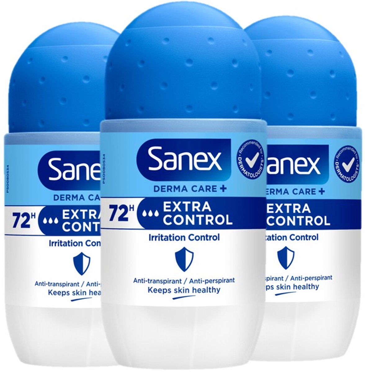 Sanex Deo Roller Dermo Extra Control - 3 x 50 ml - Anti Irritatie - 72H Formule - Anti Perspirant