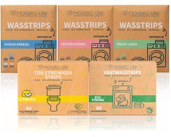 Wasstrips, Vaatwasstrips & WC Reiniger Strips Proefpakket - 3 Wasmiddel Geuren 3x20 Wasbeurten - 50 Vaatwasstrips - 50 Toiletreiniger strips