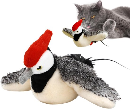 Kattenspeelgoed - Kattenspeelgoed met catnip - Flappy vogel kattenspeeltje voor binnenkatten - Oplaadbaar - Kattenspeelgoed elektrisch - Met geluid - Pluche Kitten Sportspeelgoed - specht