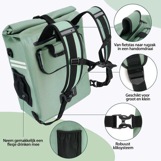 Vebics 3-in-1 Fietstas Enkel - Waterdicht - Roll-top - Pakaftas - Fietsrugzak - Schoudertas - Blauw van Vebics — afbeelding 3