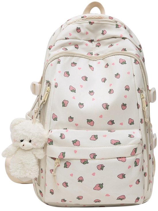 Rugzak – Schooltas meisje - Schooltas Kind – Lichtgewicht Strawberry Print Rugzak – Grote Capaciteit – Waterafstotende Nylon Rugtas voor School & Dagje Uit