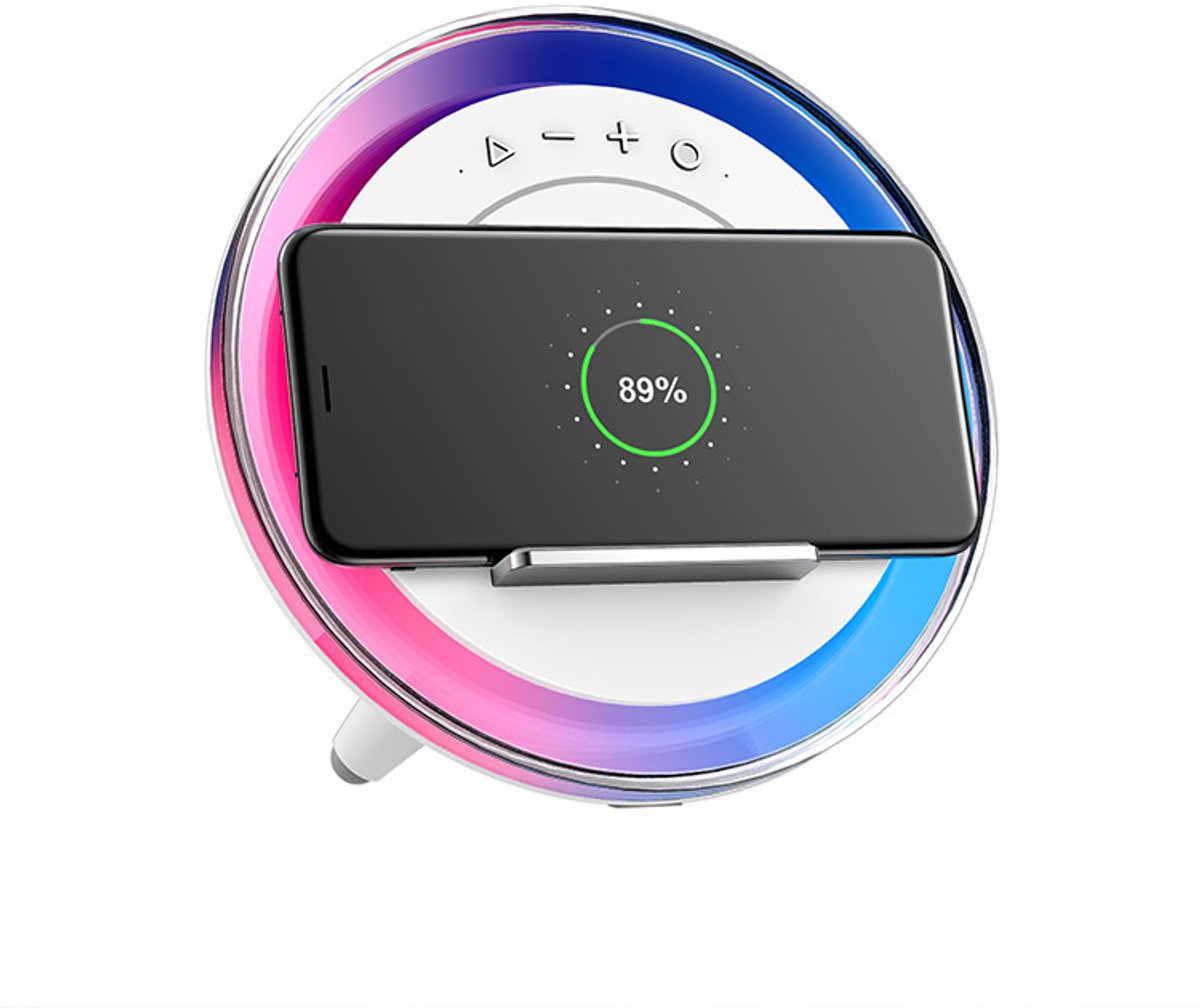 Crrynuo - Bluetooth Speaker - Draadloze Speaker - Multifunctionele LED Speaker - 1 Stuk - 4-In-1: Speaker + Nachtlamp + Oplader + Houder - Wit