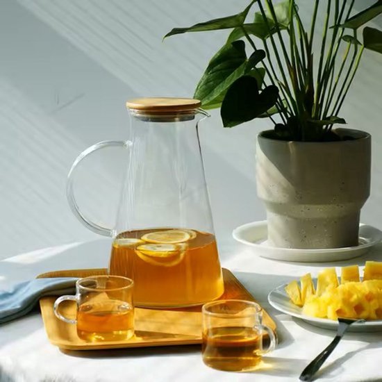 Carafe en Verres avec couvercle en Bamboe - 1,5 L - Verseuse avec bec verseur