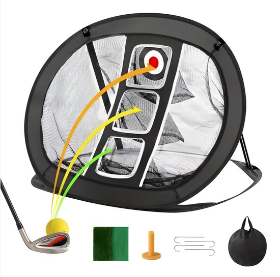 Foto: Stripe golf chipping net opvouwbaar chipping net voor binnen buiten inclusief oefenmat tee draagtas accessoires trainingsnet voor golf precisie en chipvaardigheden golf trainingshulpmiddel voor thuis en tuin
