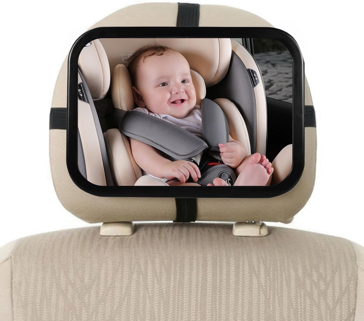 Image of Achterbank spiegel voor Baby & Kind - Auto Accessoires - Baby autospiegel - autostoeltje achterwaarts gerichte baby - hoofdsteun gemonteerde spiegel - verstelbare veiligheidsbevestiging - Shatterproof - breed zicht - Zwarte