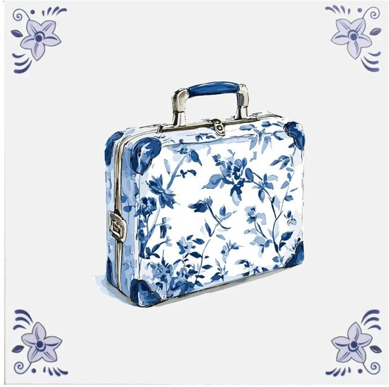 Valise en faïence bleue de Delft - Plaque murale bleue de Delft - Bleu de Delft - Cadeaux néerlandais - Décoration murale - Accessoires décoratifs
