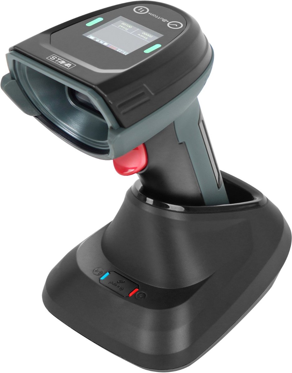 Barcode Scanner Display - Geschikt voor Windows, Smartphone - Bluetooth - Draadloos - Met Slim Laadstation - Houder - Handscanner voor 1D Barcodes & 2D QR Codes - Plug & Play - Staza