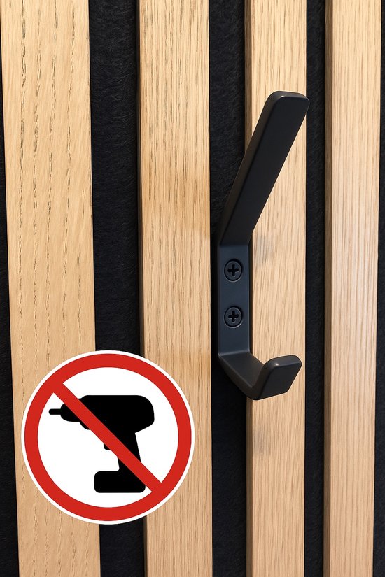 Patère double Wing® pour panneau mural acoustique - Akupanel - panneaux acoustiques - Panneau acoustique - Mur acoustique - porte-manteau - Sans perçage - 1 pièce - Métal